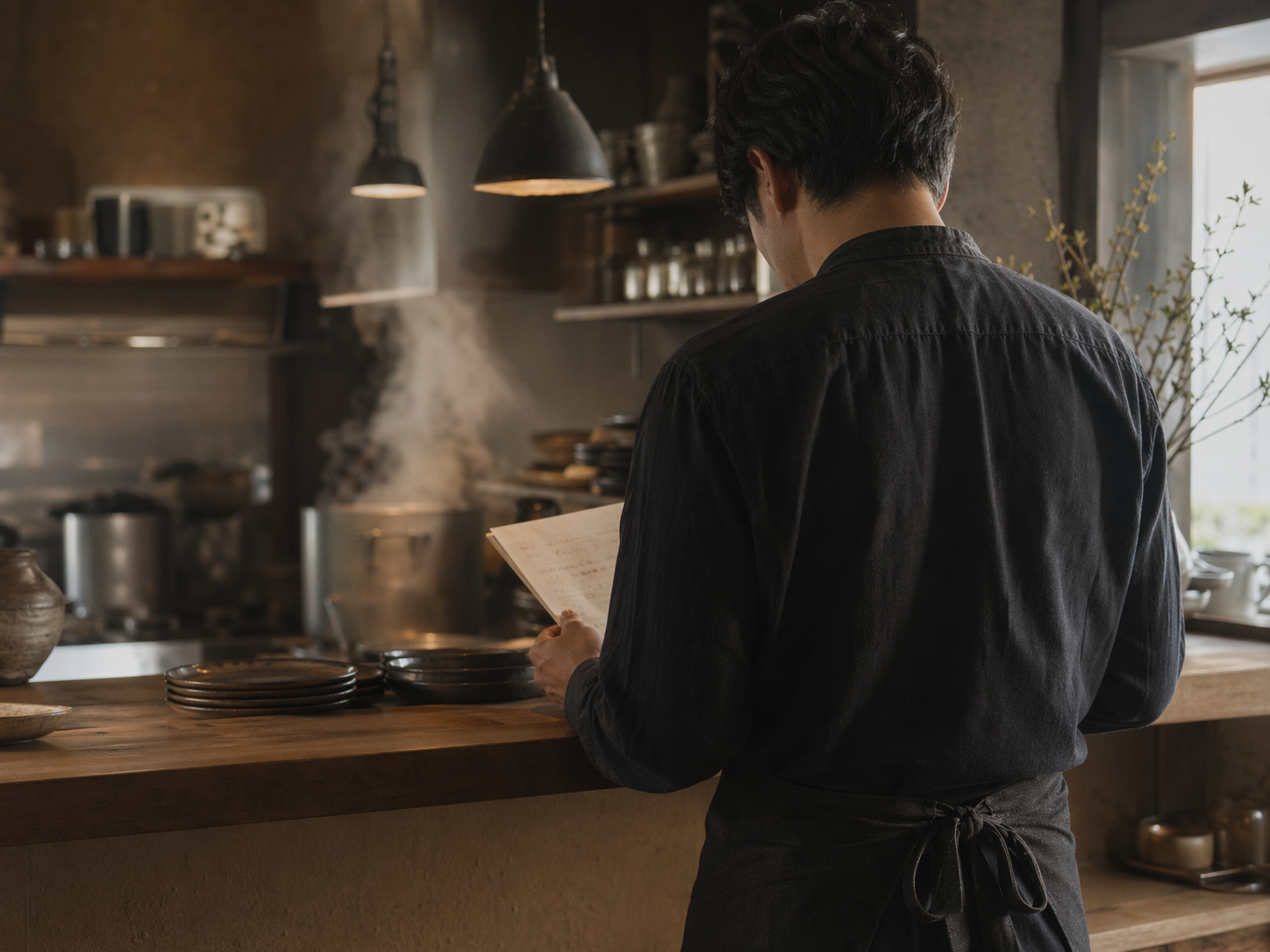 厨房・カウンターに立つ大内嵩志